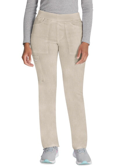 Beige Dickies Mid Rise Tapered Leg Pull-on Pant for women with elastic waistband and utility pockets