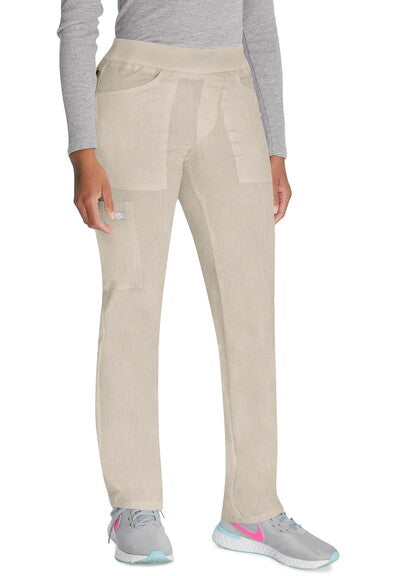 Beige Dickies Mid Rise Tapered Leg Pull-on Pant for women with elastic waistband and utility pockets